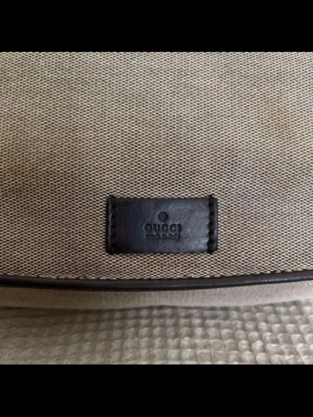 Gucci Taupe Canvas Shoulder Bag with Dark Brown Trim